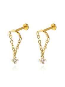 CIZME 2 chiếc khuyên tai xỏ lỗ xoắn ốc nhỏ cho phụ nữ bằng thép không gỉ vàng bạc, khuyên tai phẳng, khuyên tai xoắn ốc ẩn, khuyên tai đính đá không gây dị ứng, trang sức - Hoa tai - Xem 14