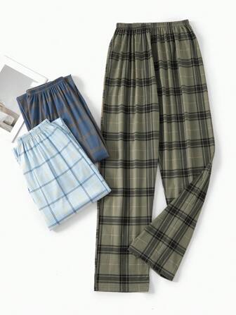 3pcs/Pack Men's Lounge Pants, Regular Fit, Casual Loose Homewear Trousers, Suitable For Spring, Autumn And Summer, Plus Size