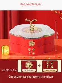 Traditional Chinese Style Candy Organizer Box, Multi-Layer Compartments, Free Set Of Stickers, Made Of Plastic, Large Capacity - Two-color - View 14