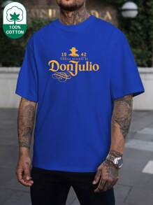 (220g Pure Cotton T-Shirt) Collected Tequila Printed Men's Summer Round Neck Thick Short Sleeved T-Shirt Casual Pure Cotton - 寶藍色 - 查看 1