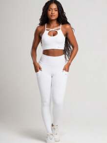 Women Sports Leggings - 白色 - 查看 4