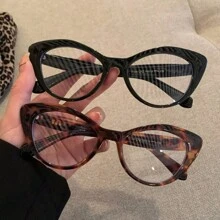 女士猫眼镜框时尚眼镜，豹纹眼镜，金属铰链 Y2k 风格，包括眼镜盒和清洁布 - 彩色 - 查看 2