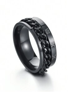 1pc Fashionable Rotating Roman Numeral Chain Ring, For Men - Multicolor - View 35
