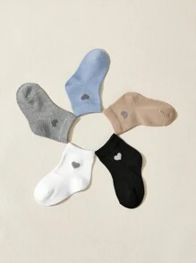 5 Pairs Candy Color Heart Print Baby Boy Ankle Socks