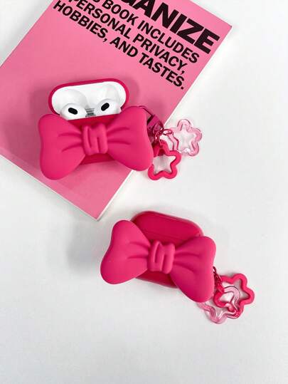 1 件可爱 3D 蝴蝶结粉色耳机保护盒 + 花朵装饰挂带 适用于 Apple S1/S2、Pods Pro 2/3、Pods 4