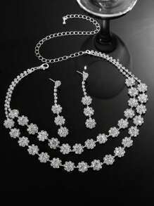 2pcs Sparkling Full Rhinestone Bridal Party Jewelry Set For Women - Silver - View 3