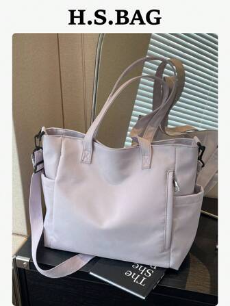 Minimalist Large Capacity Multi-Pocket Tote Bag For Women, Casual Versatile Shoulder Bag, Lightweight Foldable Zipper Closure, Suitable For Commute, Work, School, College Campus, Tote Bags For Students, Multiple Compartments, Perfect For Beach, School, Work & Daily Use