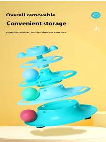 1pc 3-Tier Rotating Pet Cat Toy, Educational Game Track Tower, Cat Teaser Toy Disc With 3 Colorful Balls For Indoor Cat Interactive Play, Includes Feather Toys For Double The Fun, Suitable For Cats And Dogs To Chase And Exercise, Enhances Human-Pet Bonding, Joyful For Cats And Dogs. - Multicolor - View 6