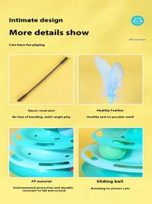 1pc 3-Tier Rotating Pet Cat Toy, Educational Game Track Tower, Cat Teaser Toy Disc With 3 Colorful Balls For Indoor Cat Interactive Play, Includes Feather Toys For Double The Fun, Suitable For Cats And Dogs To Chase And Exercise, Enhances Human-Pet Bonding, Joyful For Cats And Dogs. - Multicolor - View 7