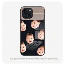 Customized Tempered Glass Phone Case With Baby Portrait, Compatible With Iphone 16 Pro, 15 Plus, 14 Plus Max, 13 Mini, 12, 11 And S25+, FE Pro, Personalized DIY Stylish Makeup Background Design Mobile Back Cover