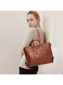1PC Women Large Capacity Leather Tote Bag Commute Handbag Shoulder Satchel Bag Elegant - Multicolor - View 10