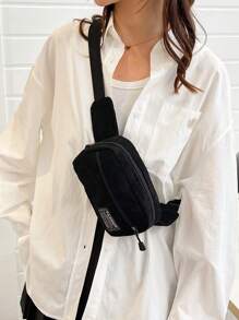 纯色灯芯绒帆布简约风格多功能迷你斜挎包/单肩包，时尚休闲旅行钱包带手机袋，适合女士