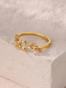 1 Stück exquisiter Zirkonia-Blatt-Ring für Frauen, verstellbarer Ring aus rostfreiem Stahl in Goldfarbe, Blätter-Design, Luxus-Modeschmuck Geschenk