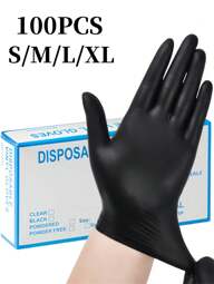 100 sztuk jednorazowych rękawiczek nitrylowych, wytrzymałe elastyczne uniwersalne osłony do czyszczenia gospodarstwa domowego, wodoodporne do użytku w kuchni, tatuażu, farbowania włosów, salonu kosmetycznego, pielęgnacji zwierząt (czarne, różowe, niebieskie, białe, fioletowe) - bezpudrowe, wodoodporne, oburęczne