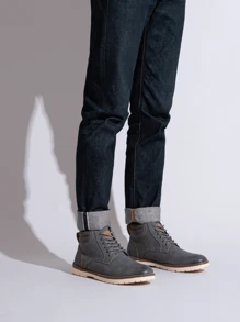 VOSTEY SHOESMORE Men's PU Leather Boots Hiking Boots Casual Grey Boots Water-Resistant Chukka Boot For Men - BMY673-grey - 查看 2