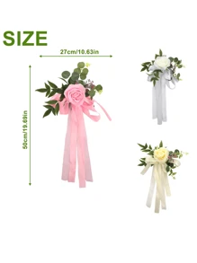 12/6PCS Wedding Aisle Chair Decorations Pew Flowers, Rose Floral Wedding Chair Back Flowers With Leaves And Ribbons,  Chair Bench Pew Flowers For Wedding Ceremony Decor - 黃色 - 查看 9