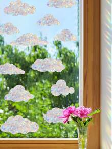 Cloud Hummingbird Flowers Rabbits Window Clings - Anti-Collision Window Decals To Save Birds From Window Collisions,Non Adhesive Prismatic Vinyl Window Clings, Rainbow Stickers - Multicolor - View 14