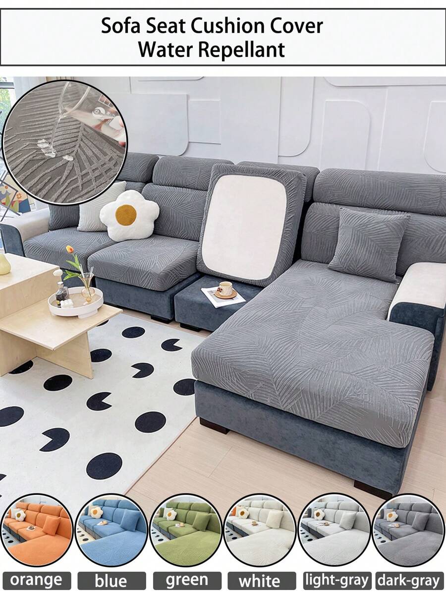1 Vỏ bọc ghế sofa họa tiết lá chống thấm nước bằng vải Jacquard, Vỏ bọc ghế sofa bằng sợi Polyester có độ đàn hồi cao cho ghế sofa 1/2/3/4 chỗ ngồi, Chân váy sofa chống bẩn, chống trầy xước có họa tiết lá - Màu xanh lam - Xem 1