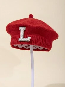 1 boina roja para bebé, gorro de punto con letra para bebé recién nacido, gorro de punto con letra, apto para bebés durante todo el año - 0-6M - Ver 5