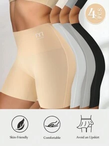 4-Pack Women's Seamless Safety Shorts With Anti-Flap And Anti-Roll Hems, Mid-Rise Boxer Briefs For Base Layers - Multicolor - View 1