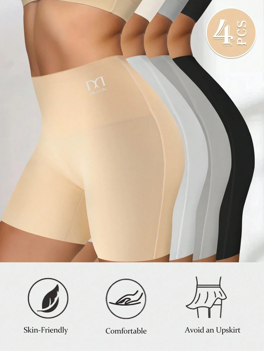4-Pack Women's Seamless Safety Shorts With Anti-Flap And Anti-Roll Hems, Mid-Rise Boxer Briefs For Base Layers - Multicolor - View 1