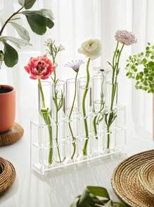 6pcs/Set Clear Acrylic Base Modern Hydroponic Test Tube Vases With Plastic Planters For Indoor Gardening, Transparent Minimalist Self-Watering Plant Propagation Stations, Air Purifying Home Office Desk Decor, Low-Maintenance Spring Season Display For Housewarming/Wedding Favors Gifts Birthday Graduation Home Decor Room Decor Flower Vase Glass Vase