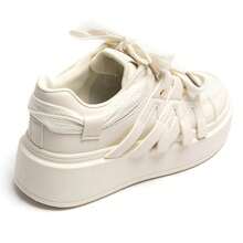 Flat Sneakers With Decorative Laces And Strap - Beige - View 6