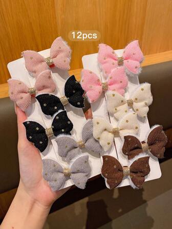 12 件可爱毛绒蝴蝶发夹，适合日常使用发饰
