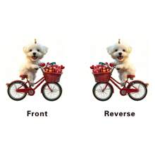 1 Piece Cute Puppy Riding A Bicycle Creative Painted 2D Acrylic Flat Decoration Small Pendant, Romantic Valentine's Day Car Interior Decoration For Home Decoration, Green Plant Ornament, Keychain, Backpack Small Pendant For Valentine's Day Surprise Gift To Couples Gifts Birthday Graduation