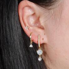 3PCS For One Ear Colorful Crystal Copper And Stainless Steel Hoop Earrings Set For Women Geometric Round Pendant Earring Cartilage Piercing Jewelry - 3pcs Earrings Set - View 7