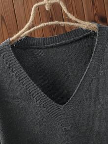 大码女式套头毛衣，休闲舒适V领无袖针织上衣
