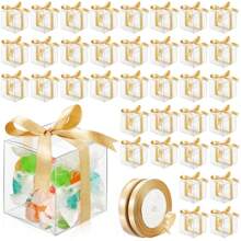 3/20/50 piezas Cajas mini transparentes para regalos de 2 x 2 x 2 pulgadas con cintas, cajas cúbicas transparentes extra pequeñas para dulces, cajas mini para regalos de boda, fiesta de Navidad, baby shower, cumpleaños