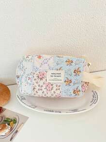 1 Pieza/Set Organizador de cosméticos multifuncional de gran capacidad con estampado floral y de cuadros, bolso de mano con cremallera para almacenar lápices labiales, brochas, productos de cuidado de la piel, artículos de viaje esenciales, bolsa de maquillaje, organizador de maquillaje, regalo para mujeres en vacaciones, invierno, San Valentín, vuelta al colegio