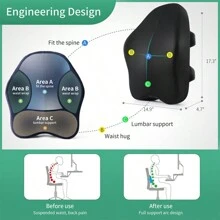 Lumbar Support Pillow For Office Chair With 2 Belts Memory Foam Lumbar Pillow Back Support Pillow For Car, Computer, Gaming Chair Memory Foam Back Cushion