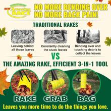 Back Saving Garden Rake ― Leaf Rakes For Gardening ― Leaf Picker Upper ― Heavy Duty Leaves Claw & Rakes Lawns Garden Tool ― Easy Leaf & Grass Grabber Without Bending Over ― Yellow