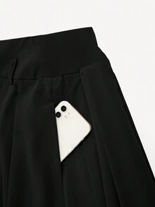 Women's Decorative Belt High Waist Long Pleated A-Line Skirt