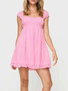 Women Summer Sleeveless Dress Floral Embroidery Loose Party A-Line Dress For Beach Club Streetwear - Hồng - Xem 3