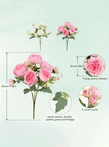 8 Bundles Silk Artificial Peonies Flowers Faux Peony Bouquet Fake Peonies Artificial Flowers Bouquets For Vase Floral Arrangements Wedding Home Table Decoration (White,Pink) - 8 Bunches White - 查看 10