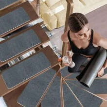 7/15pcs 19*45cm Rectangular Non-Slip Stair Treads, Plain, Self-Adhesive Anti-Slip Stair Mats, Suitable For Wooden Steps - 22x70cm Indoor Peel And Stick Carpet, Durable Stair Pads, Suitable For Elderly, Pets And Families, Relieve Foot Pressure - Multicolor - View 6