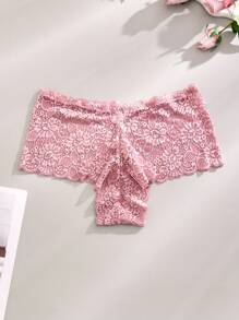 4pcs/Pack Plus Size Women Lace Sexy Underwear, Solid Color Floral Hipster & Bikini Panties, Black/Pink/Purple