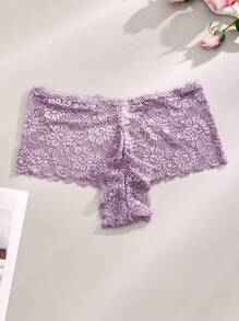 4pcs/Pack Plus Size Women Lace Sexy Underwear, Solid Color Floral Hipster & Bikini Panties, Black/Pink/Purple