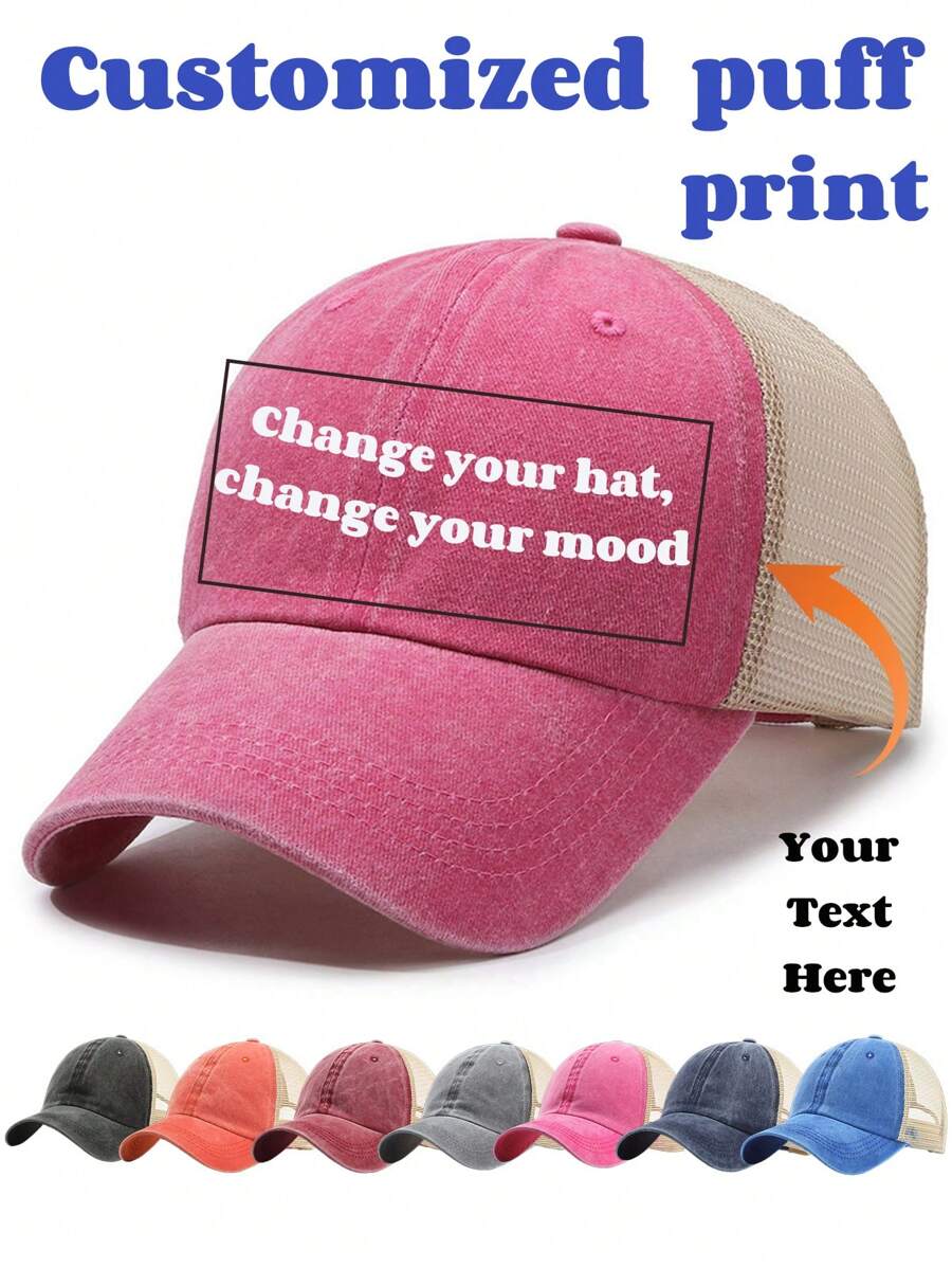 Una gorra de béisbol con la parte trasera de malla calada, lo que le permite personalizar marcas de texto únicas que son verdaderamente exclusivas y pertenecen solo a usted. - A - Ver 1