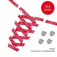 5 双无需系带弹力金属扣鞋带，佩斯利花朵图案，男女通用，适用于运动鞋和帆布鞋，长度 130 厘米（颜色随机） - 彩色 - 查看 3