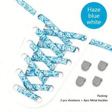 5 双无需系带弹力金属扣鞋带，佩斯利花朵图案，男女通用，适用于运动鞋和帆布鞋，长度 130 厘米（颜色随机） - 彩色 - 查看 4