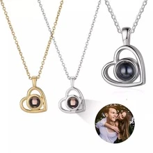 创意个性化图片项链爱心项链我爱你记忆项链，纯银项链适合女士女孩女友情人节母亲节生日时尚珠宝礼物 - 彩色 - 查看 5