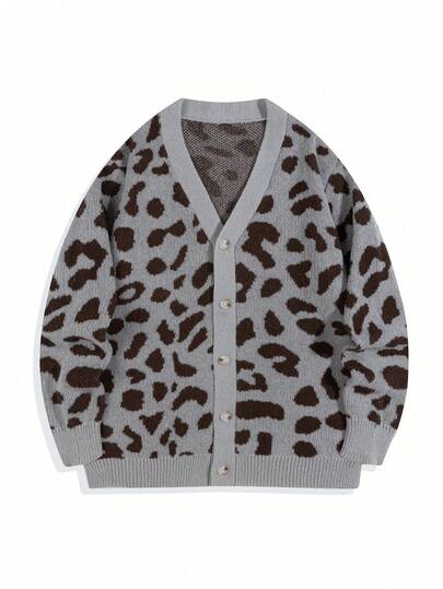 新款休闲男士豹纹开衫