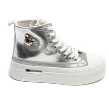 Women Solid Color Splice Casual Sneakers For Daily Wear - Silver - View 2