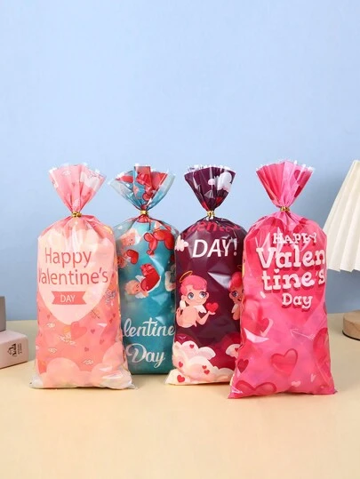 4 Assorted Valentine's Day Angel Heart Gift Bags, Candy, Cookie, Biscuit Flat Packaging Bags