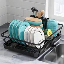 Dish Drying Rack - Stainless Steel Dish Rack With Drainboard For Kitchen Counter And Sink, 12.0''W X 15.6''L