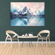Winter Lake Canvas Wall Art, Mountain Snow Scene Art, Mountain Scenery Art, Snow Mountain Scenery Art, Modern Simple Canvas Wall Art For Living Room, Bathroom, Bedroom, Office, Hallway Home Wall Decoration Frame